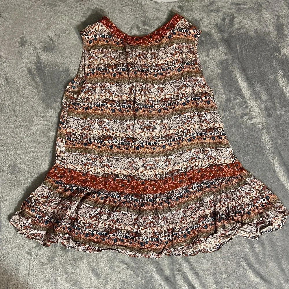 Knox Rose‎ Top Womens XL Babydoll Tank Burgundy Boho Floral Tassel Tie Ruffle